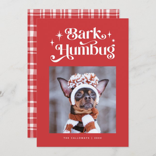 Cartão De Festividades Latido Vermelho HUMBUG Engraçado Foto de Cachorro  (Frente/Verso)