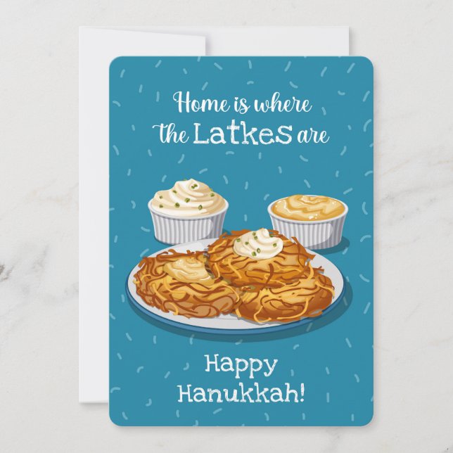 Cartão De Festividades Latkes Creamy Applesauce Blue Hanukkah Greeting (Frente)