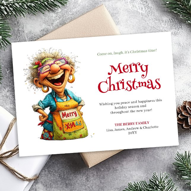 Cartão De Festividades Laughing Lady Editable Digital Christmas Greeting (Laughing Lady Editable Digital Christmas Greeting)