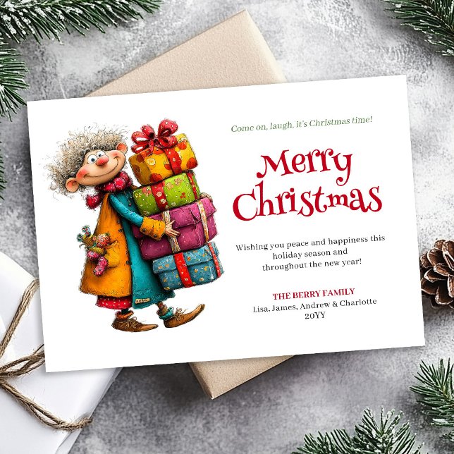 Cartão De Festividades Laughing Lady Editable Digital Christmas Greeting (Laughing Lady Editable Digital Christmas Greeting)