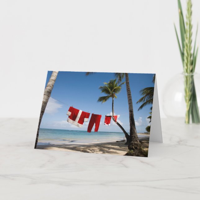 Cartão De Festividades Lavagem De papais noeis Na Praia (Frente)