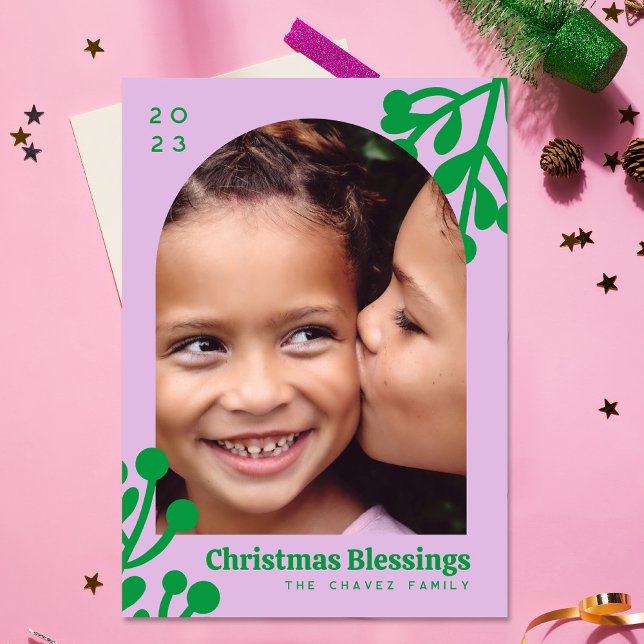 Cartão De Festividades Lavanda Holly Berries Fotógrafo de Natal (Criador carregado)