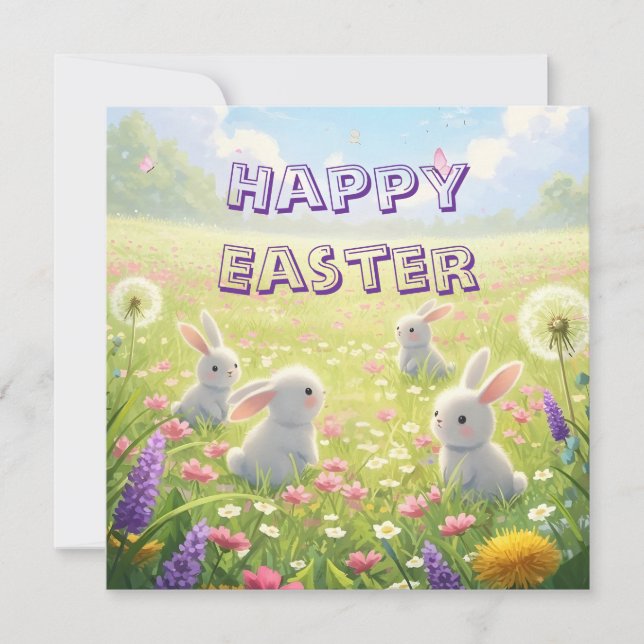 Cartão De Festividades Lavender Easter Cute White Bunny Floral Spring  (Frente)