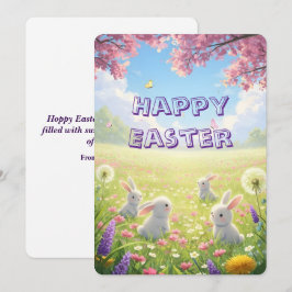 Cartão De Festividades Lavender Easter Cute White Bunny Floral Spring 