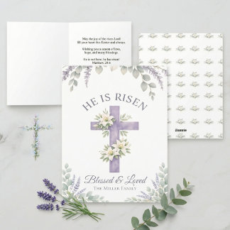 Cartão De Festividades Lavender Floral Cross Christian Sunday invitation 
