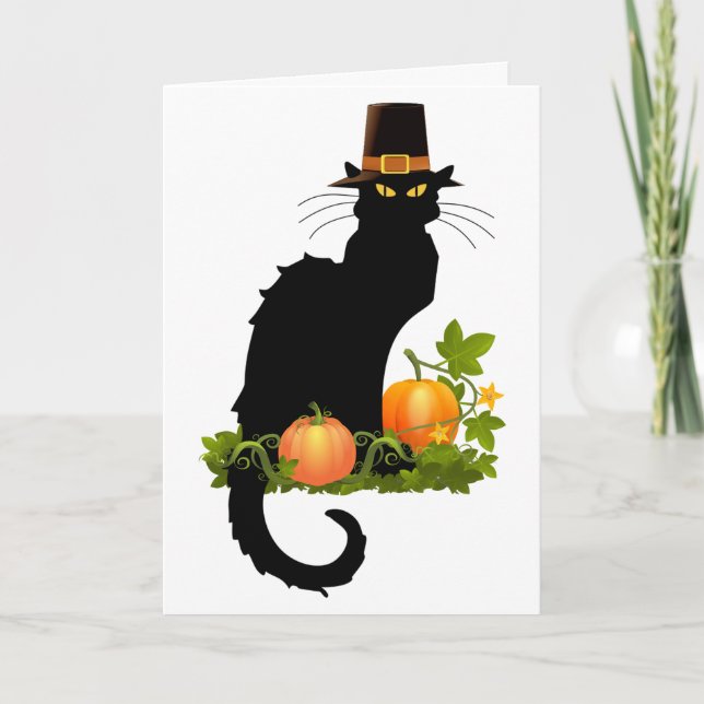 Cartão De Festividades Le Chat Noir Thanksaquilo e Pilgrim Turkey (Frente)