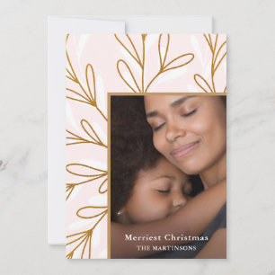 Cartão De Festividades Leafy Faux Dourado Frame Blush Foto de Natal