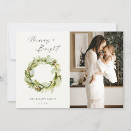 Cartão De Festividades Leafy Winter Wreath Feliz e Foto de Natal Brilhant