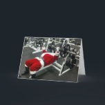 Cartão De Festividades Lean & Mean Santa - Funny Silly Joke Christmas<br><div class="desc">This fun,  joke design features photo of Santa at the gym,  lifting weights. Perfect for a personalized business holiday card for a personal trainer,  fitness center,  gym,  weightlifter,  or sports equipment manufacturer.</div>