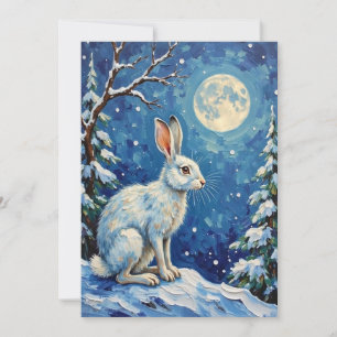 Cartão De Festividades Lebre Ártica Vintage na Luz da Lua de Natal