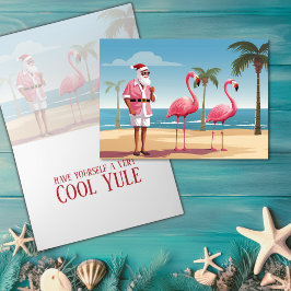 Cartão De Festividades Legal Yule Papais noeis e Flamingos Praia Natal