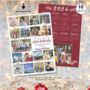 Cartão De Festividades Legendas para colagem de 18 fotos de 2023 Calendár