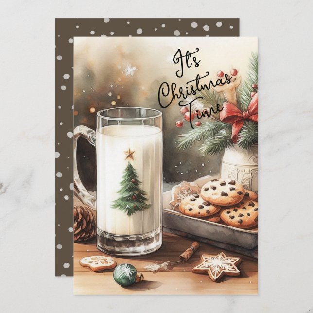 Cartão De Festividades Leite e Biscoitos para o Papai Noel (Frente/Verso)