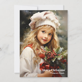 Cartão De Festividades Leitora bonito e elegante, garota holly berry