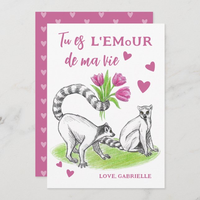 Cartão De Festividades Lemur com Tulipas Romântica Amor Engraçado Citação (Frente/Verso)