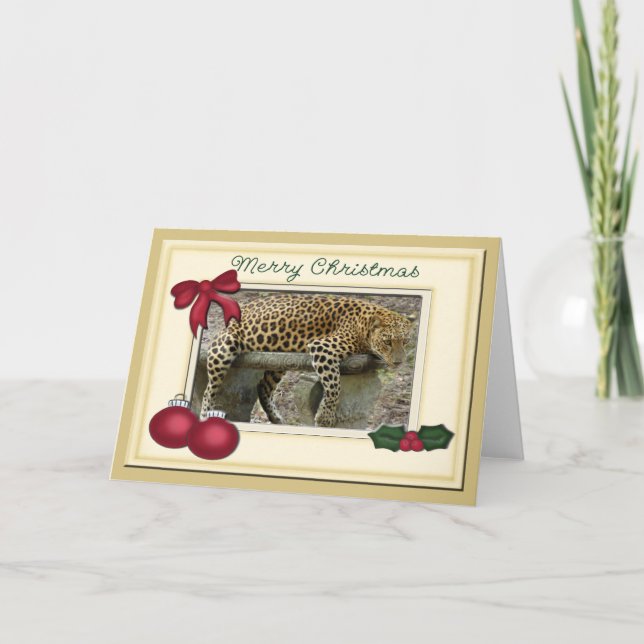 Cartão De Festividades Leopard Christmas Greeting Card (Frente)