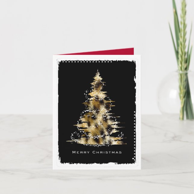 Cartão De Festividades Leopard Print Christmas Tree Card (Frente)