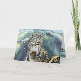 Cartão De Festividades Leopardo da Neve ~cartões de Boas Festas de Invern