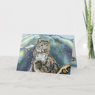Cartão De Festividades Leopardo da Neve ~cartões de Boas Festas de Invern