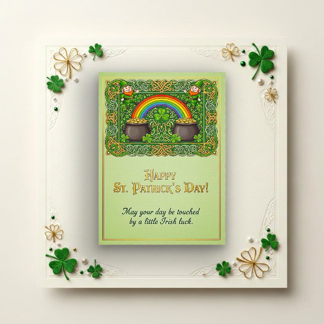 Cartão De Festividades Leprechaun Celtic Knot Rainbow St. Patrick’s (Criador carregado)