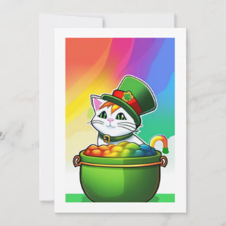 Cartão De Festividades Leprechaun Rainbow Cat