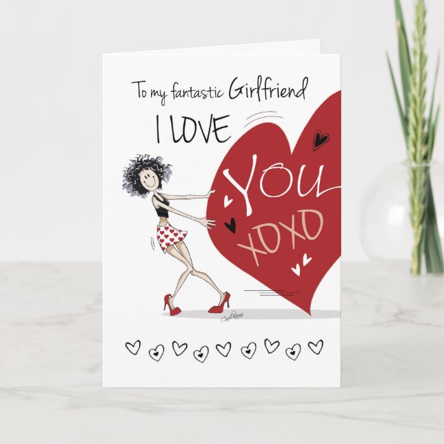 Cartão De Festividades Lésbica, Namorada Namorados, Quirky Girl & Heart (Frente)