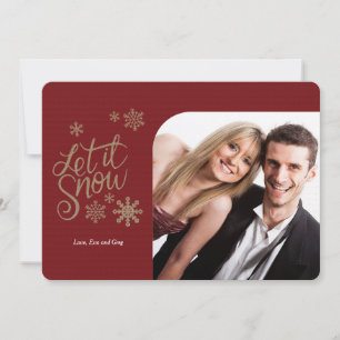 Cartão De Festividades Let It Snow Gold Photo Holiday Card