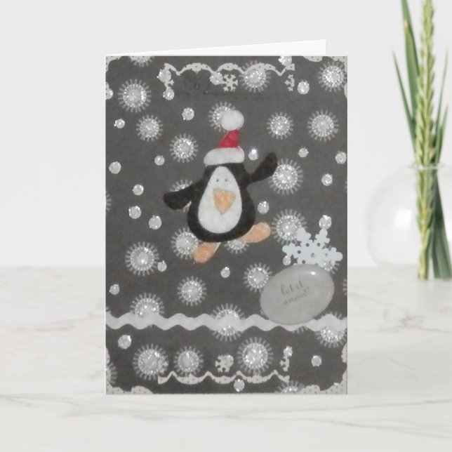 Cartão De Festividades Let it Snow! Penguin Holiday Christmas Card (Frente)