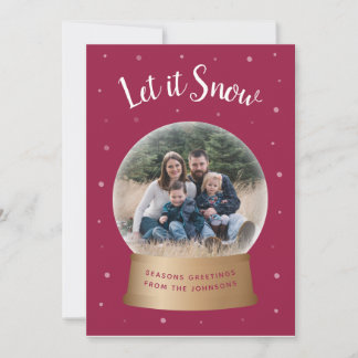 Cartão De Festividades Let It Snow Red Snow Globe Christmas Photo Card