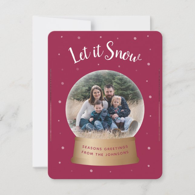 Cartão De Festividades Let It Snow Red Snow Globe Christmas Photo Card (Frente)