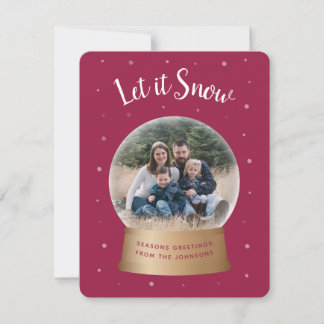 Cartão De Festividades Let It Snow Red Snow Globe Christmas Photo Card
