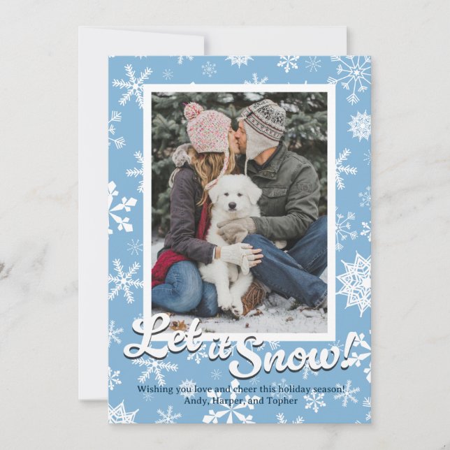 Cartão De Festividades Let it Snow Snowflake Holiday Card with Photo (Frente)