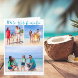 Cartão De Festividades Letra da Família Mele Kalikimaka Beach<br><div class="desc">Foto personalizável da família de praia, chic colage cartão de Natal com suas fotos tropicais favoritas ao sol e uma dentro de carta. Adicione 3 das suas memórias favoritas das suas férias na ilha à costa na frente e uma atrás. Um belo cartão de feriado costeiro com um layout de...</div>