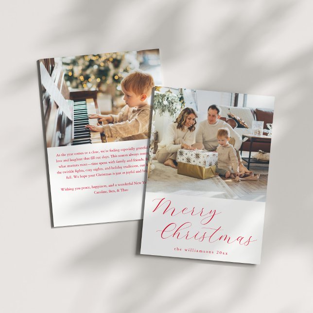 Cartão De Festividades Letra de Foto de Natal Simples e Vermelha (Criador carregado)