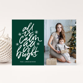 Cartão De Festividades Letras à Mão Tudo Tranquilo Tudo Brilhante Verde