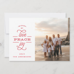 Cartão De Festividades Letras de AMOR PAZ ALEGRIA Foto de Natal