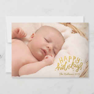 Cartão De Festividades Letras de Felizes Festas com Folha de Ouro Natal F