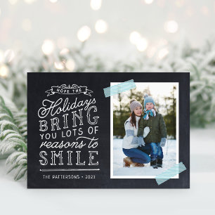 Cartão De Festividades Letras em Quadro-Negro Foto de Família Festiva de 
