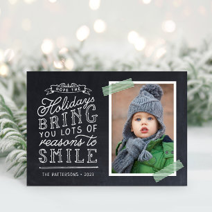 Cartão De Festividades Letras em Quadro-Negro Foto de Família Festiva de 