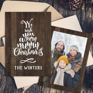 Cartão De Festividades Letreiro de árvore de Natal em madeira rústica Fot