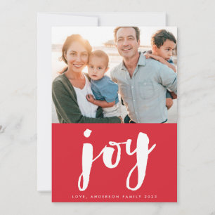 Cartão De Festividades Letreiro JOY Etiqueta Vermelha Foto de Natal