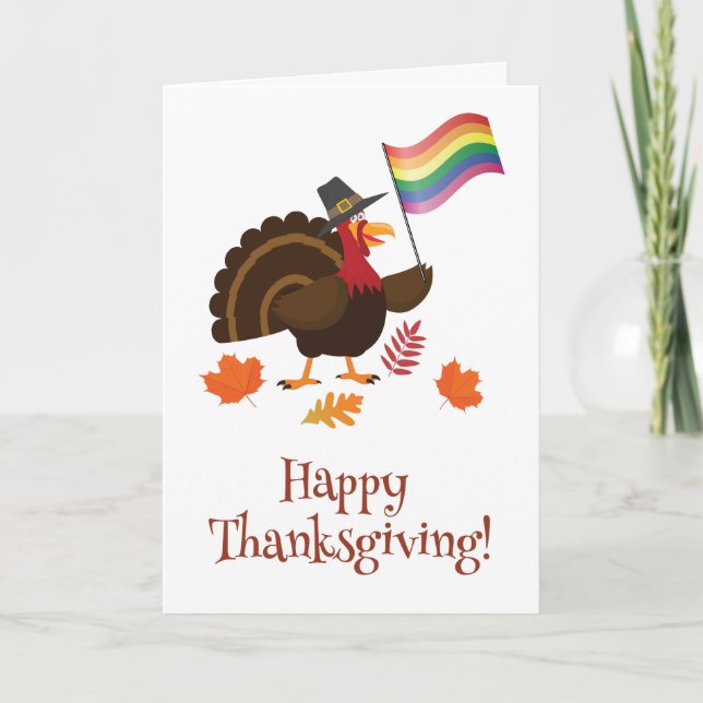 Cartão De Festividades LGBT flag Thanksgiving Turkey Card (Frente)