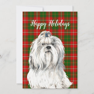 Cartão De Festividades Lhasa Apso Dog Personalizado em Aquarela 