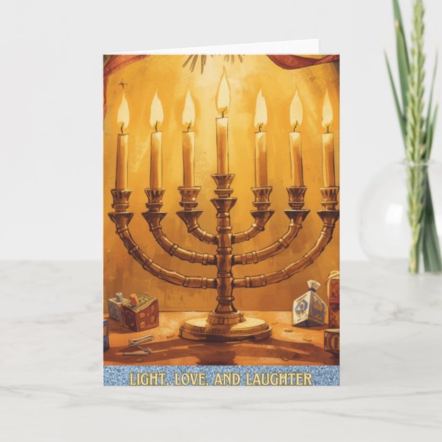 Cartão De Festividades Light Love Laughter Happy Hanukkah Holiday Card (Frente)