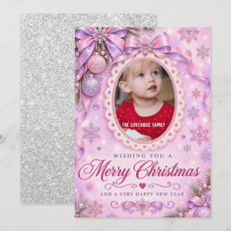 Cartão De Festividades Lilás Rosa Brilhante Glitter Natal Foto Feriado