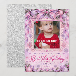 Cartão De Festividades Lilás Rosa Brilhante Glitter Natal Foto Feriado