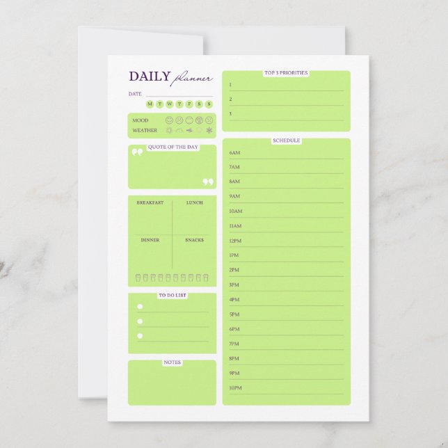 Cartão De Festividades Lime Green Minimalist Daily Planner Template (Frente)