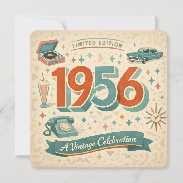 Cartão De Festividades Limited Edition 1956 Birthday | 50s Retro Style (Frente)