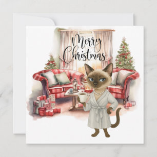 Cartão De Festividades Limpeza de Natal do Gato Siames no lar