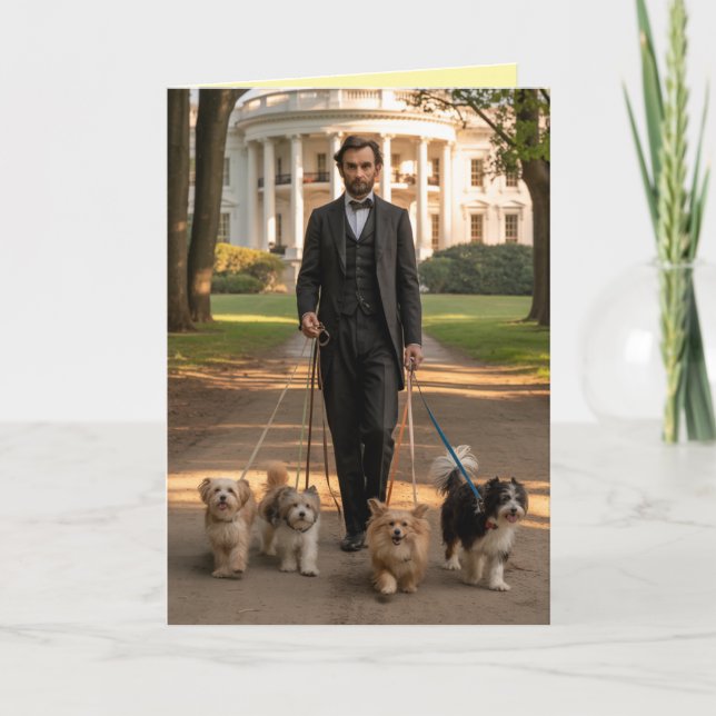 Cartão De Festividades Lincoln Walkin' the Dog Card (Frente)